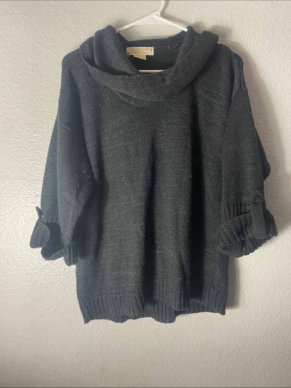 Michael Kors Black Hooded Knit Turtleneck Sweater
